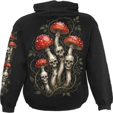 Unisex Pullover Hoodie: Shrooms (Black) (Back & Sleeve Print) thumbnail