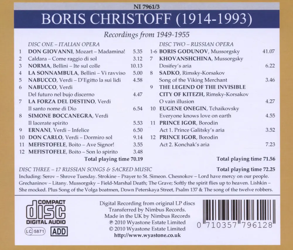 Boris Christoff – PRIMA VOCE:RECORDINGS FROM 1949-55 (CD)