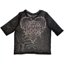 Ladies Mesh Crop Top: Deathcore (Black) (Front & Back) thumbnail