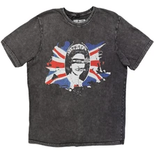 Tričko Unisex Stone Wash T-Shirt: God Save The Queen Flag (Charcoal Grey)
