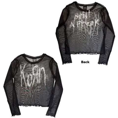 Ladies Long Sleeve Mesh Crop Top: Still A Freak (Black) (Front & Back)