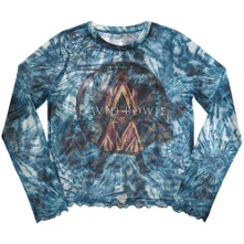 Croptop Ladies Long Sleeve Mesh Crop Top: Live & Well (Blue)