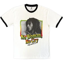 Tričko Unisex Ringer T-Shirt: No Woman, No Cry (White)