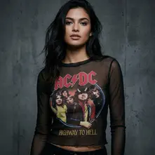 Ladies Long Sleeve Mesh Crop Top: Highway To Hell (Black) thumbnail