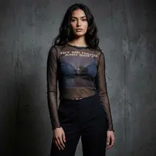 Ladies Long Sleeve Mesh Crop Top: HMHAS Tracklist (Black) (Back Print) thumbnail