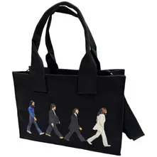 Cotton Tote Bag: Abbey Road & Drop T Logo (Black) (Back Print) thumbnail