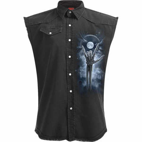 Unisex Worker Shirt: Grim Rocker (Black) (Back Print)