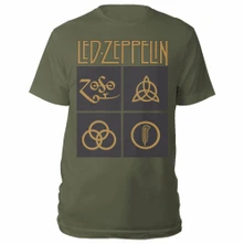 Led Zeppelin, Tričko Gold Symbols in Black Square, Unisex, Zelená