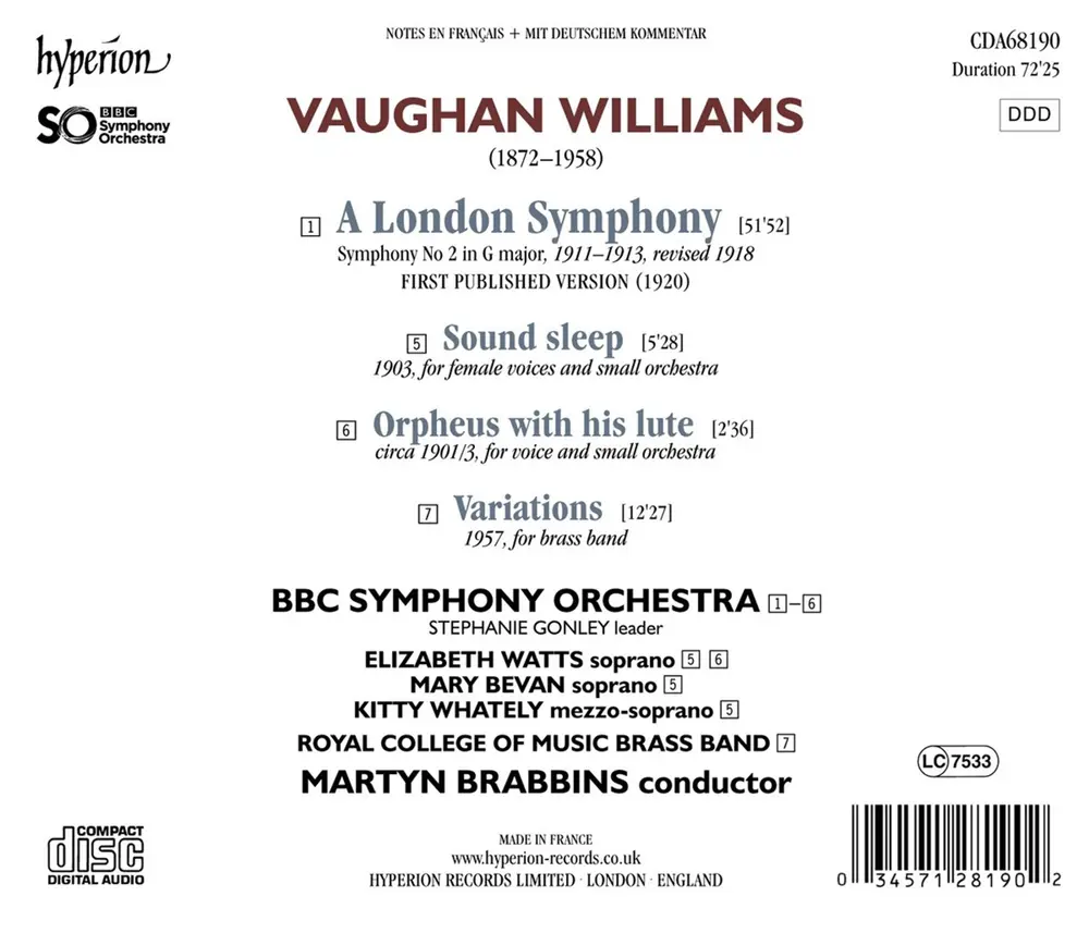 Martyn Brabbins – VAUGHAN WILLIAMS: A LONDON SYMPHONY & OTHER WORKS (CD)