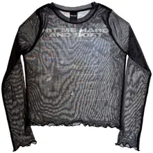 Ladies Long Sleeve Mesh Crop Top: HMHAS Tracklist (Black) (Back Print) thumbnail