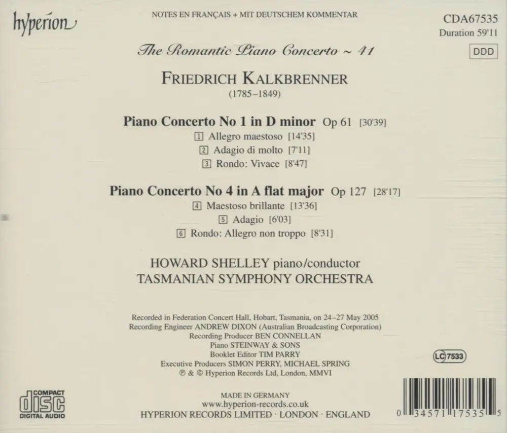 KALKBRENNER: PIANO CONCERTOS NOS. 1 & 4 (HYPERION