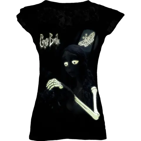 Corpse Bride – Tričko Glow In The Dark (Čierna, Dámske, Lace Layered Cap Sleeve Top), Žena, Čierna