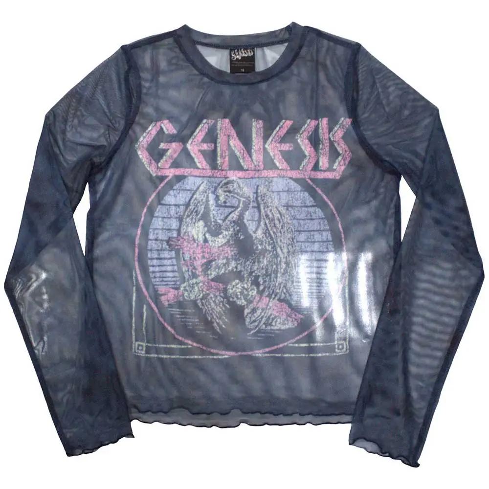 Ladies Long Sleeve Mesh Crop Top: Bird Hand (Navy Blue)