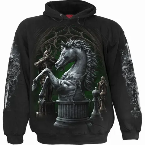 Unisex Pullover Hoodie: Checkmate (Black) (Back & Sleeve Print)