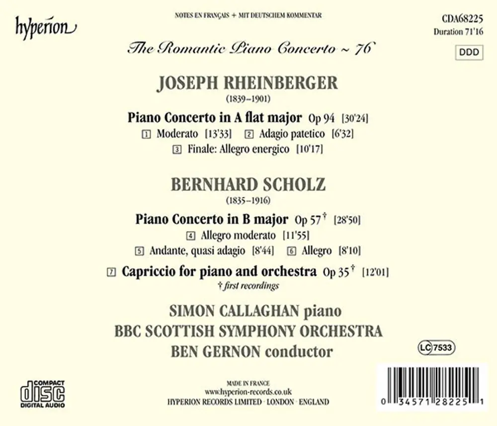 RHEINBERGER & SCHOLZ: PIANO CONCERTOS (HYPERION RO