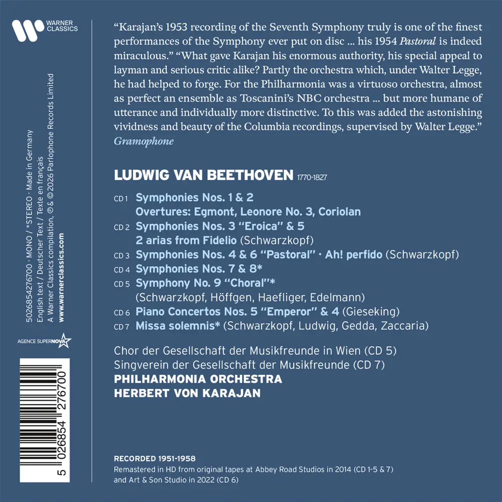 KARAJAN, HERBERT VON &... - BEETHOVEN: THE 9 SYMPHONIES, 3 OVERTURES, PIANO CONCERTOS NOS. 4 & 5, MISSA SOLEMNIS