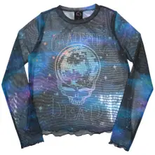 Ladies Long Sleeve Mesh Crop Top: Stealy Glitter Ball (Blue)