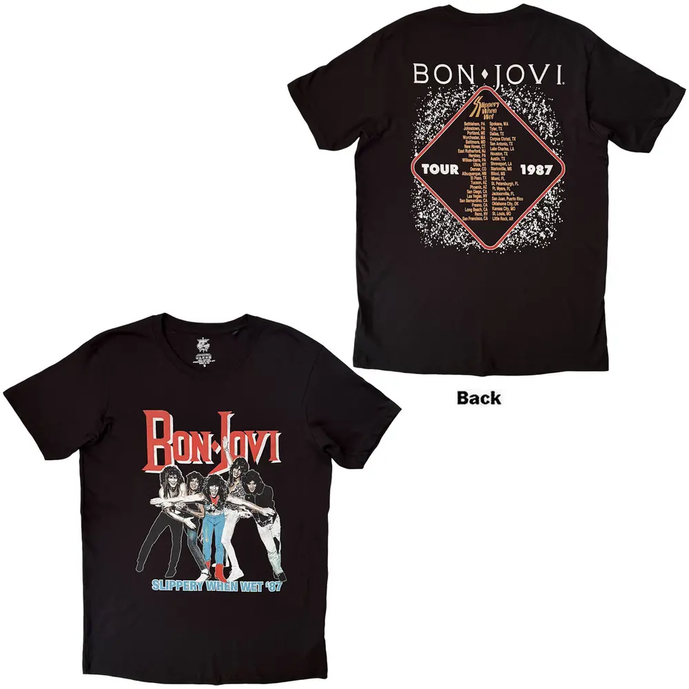 Unisex T-Shirt: Slippery When Wet '87 (Black) (Back Print)