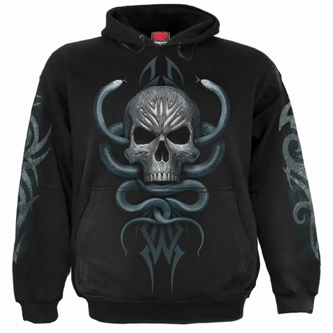 Unisex Pullover Hoodie: Stone Gaze (Black) (Back & Sleeve Print)