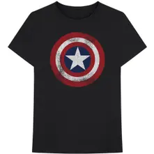 Captain America Distressed Shield (Negra) (Camiseta)