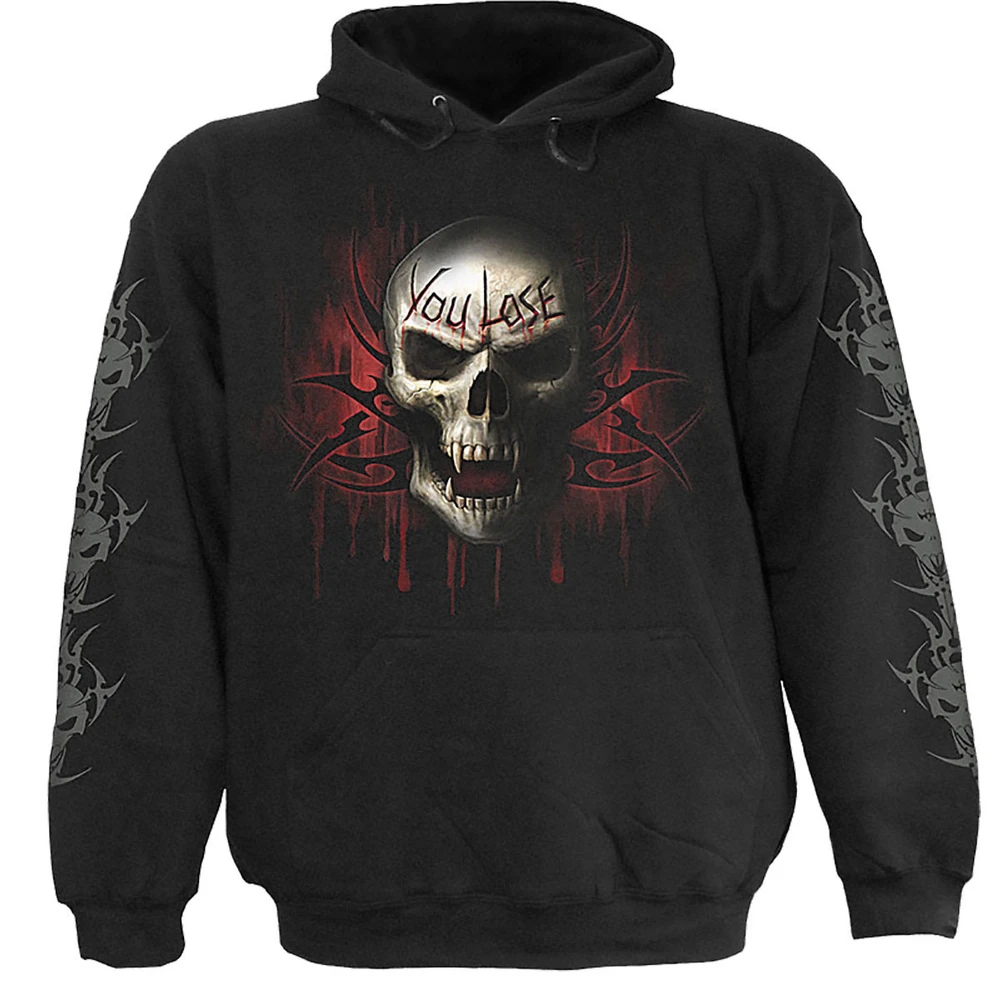Unisex Pullover Hoodie: Game Over (Black) (Back & Sleeve Print)