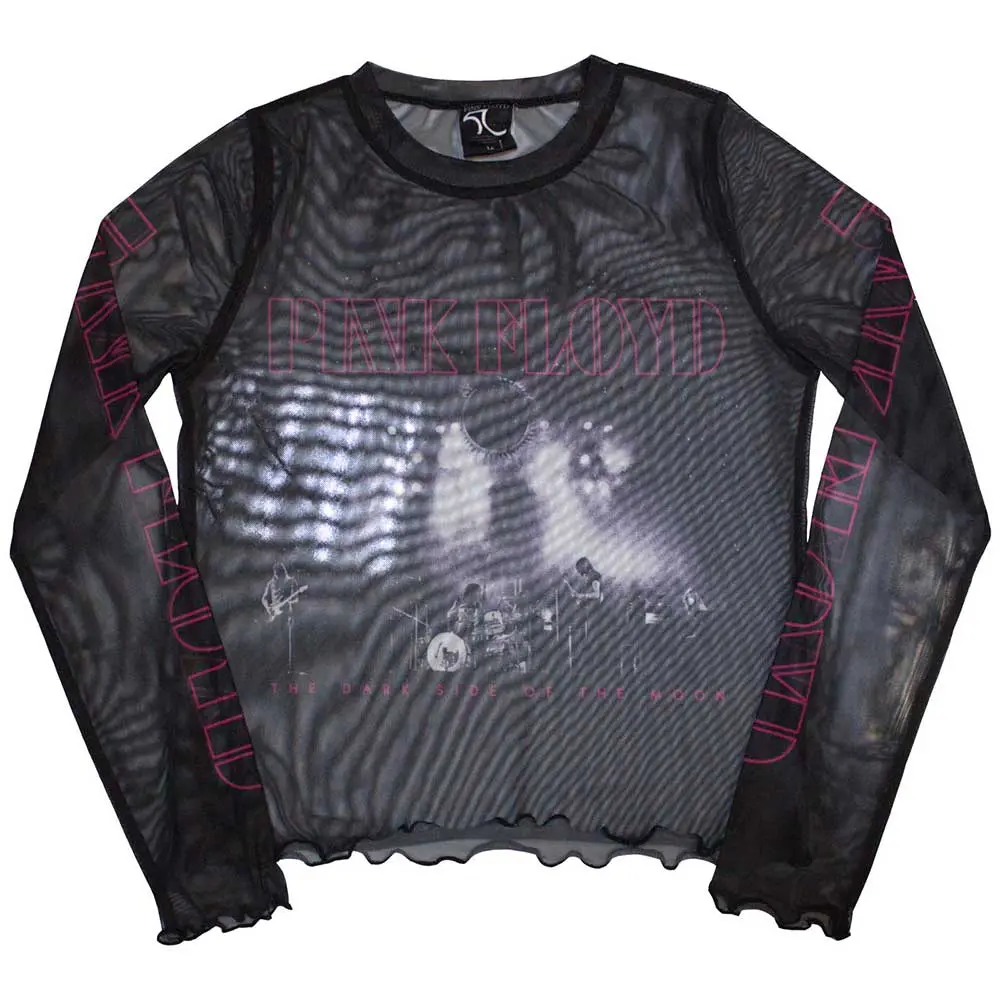 Ladies Long Sleeve Mesh Crop Top: Live Band (Black)