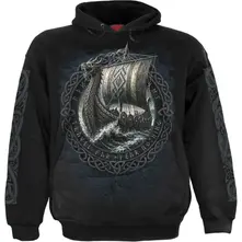 Unisex Pullover Hoodie: Viking Norseman (Black) (Back & Sleeve Print) thumbnail