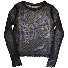 Croptop Ladies Long Sleeve Mesh Crop Top: Issues A Box (Black)
