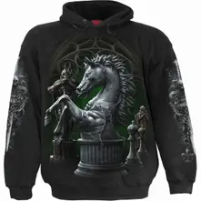 Unisex Pullover Hoodie: Checkmate (Black) (Back & Sleeve Print) thumbnail