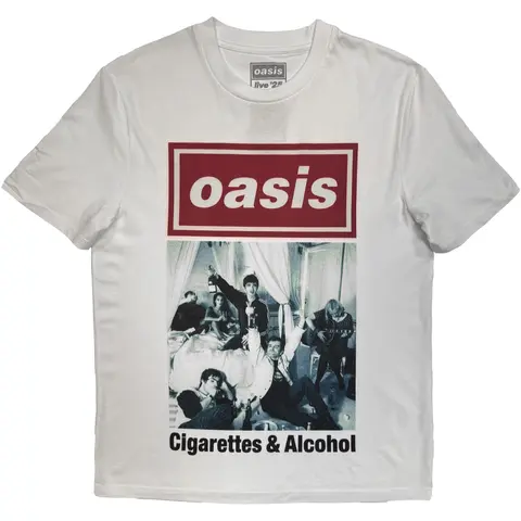 Oasis – Tričko Cigarettes & Alcohol Single Cover (Biela, Limited), Unisex, Biela