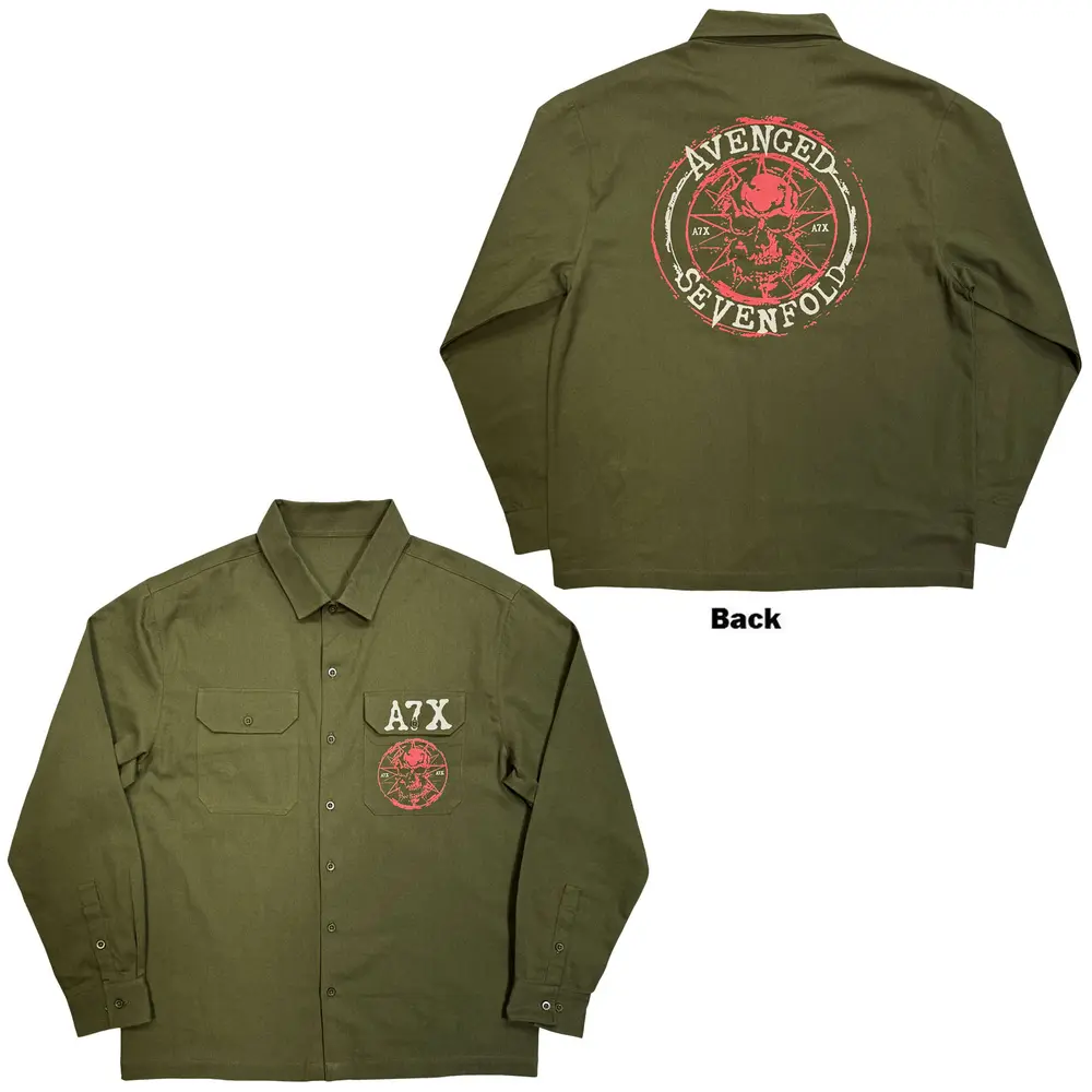 Unisex Casual Shirt: Skull Emblem (Green)