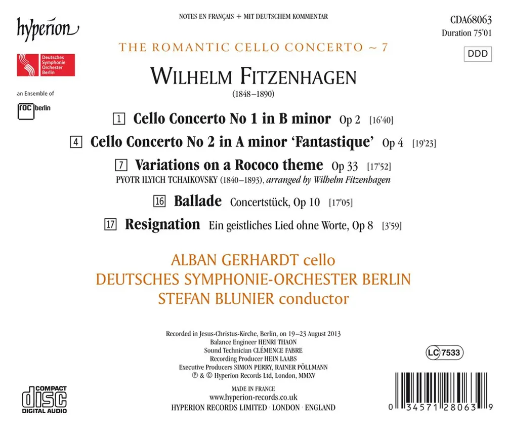 FITZENHAGEN: CELLO CONCERTOS (HYPERION ROMANTIC CE