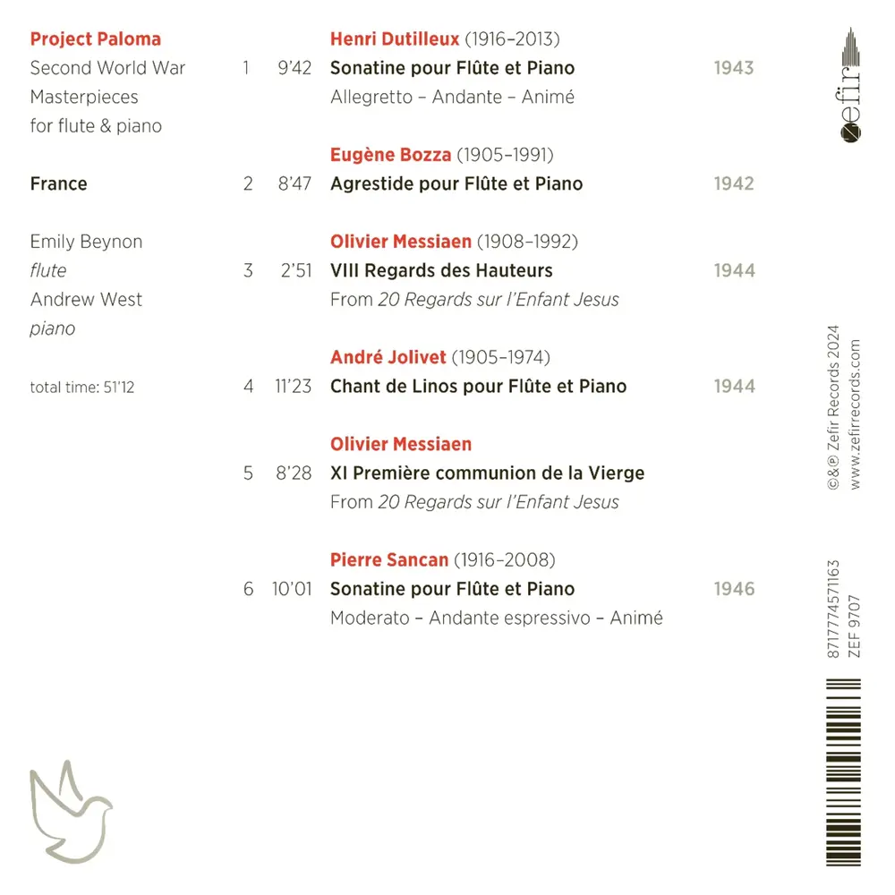 PROJECT PALOMA 4 FRANCE: SECOND WORLD WAR MASTERPIECES FOR FLUTE & PIANO