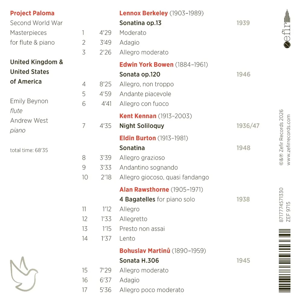 PROJECT PALOMA 5 UNITED KINGDOM & UNITED STATES OF AMERICA: SECOND WORLD WAR MASTERPIECES FOR FLUTE AND PIANO