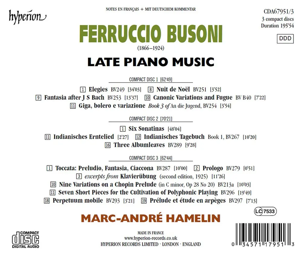 BUSONI: LATE PIANO MUSIC