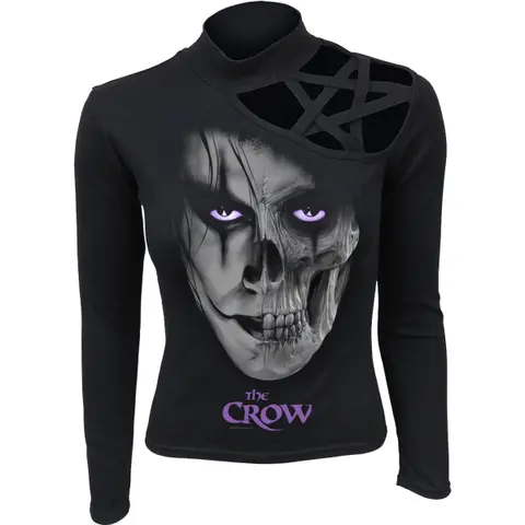 Ladies Pentagram Shoulder Top: Skull Face (Black)