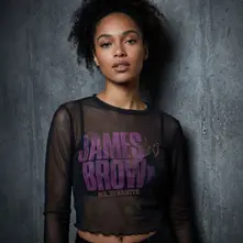 Ladies Long Sleeve Mesh Crop Top: Mr Dynamite (Black) thumbnail