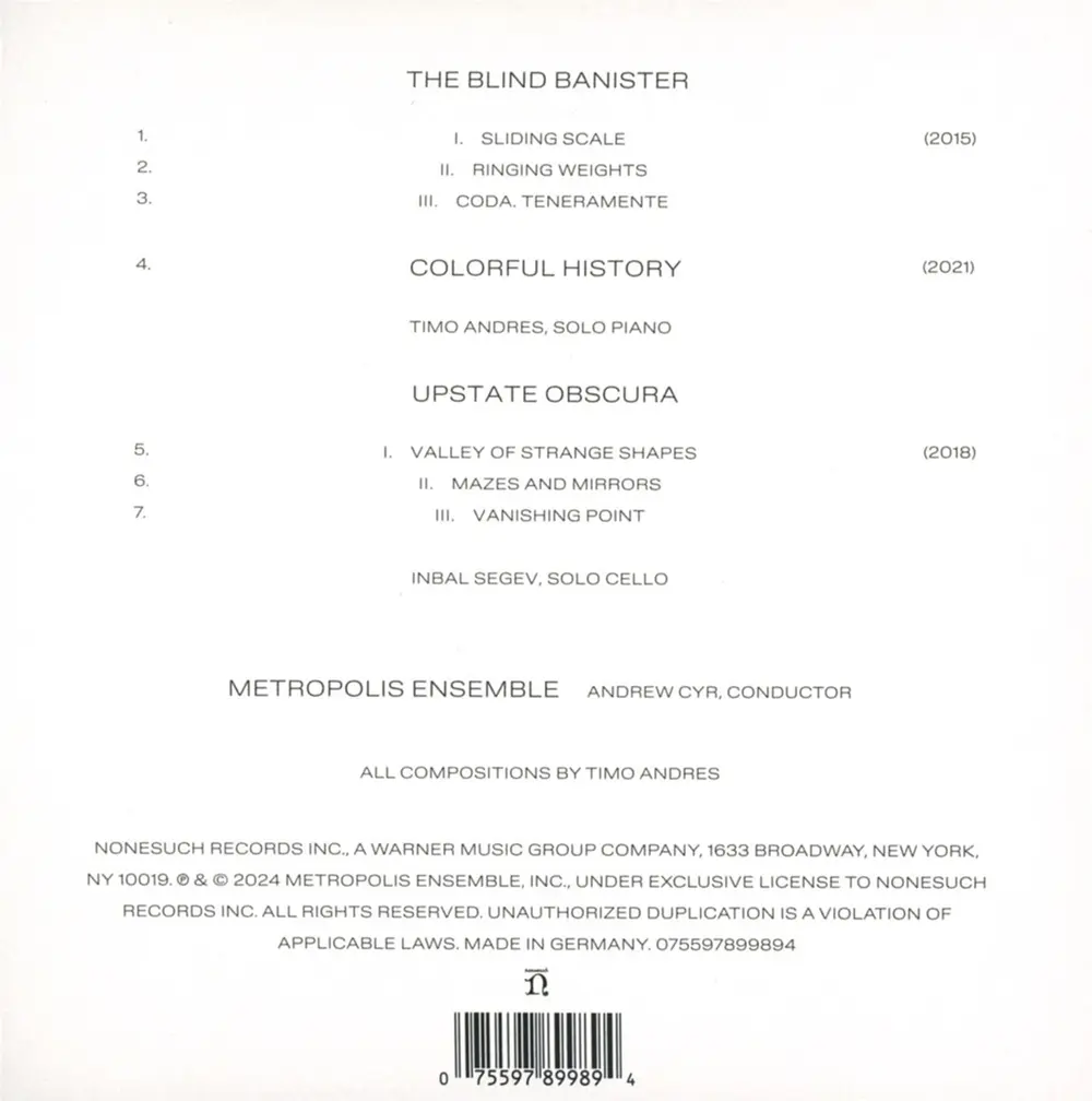 METROPOLIS ENSEMBLE, ANDREW CYR & TIMO ANDRES - TIMO ANDRES: THE BLIND BANISTER (CD)