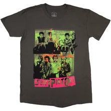Sex Pistols, Tričko Band Green Montage, Unisex, Šedá