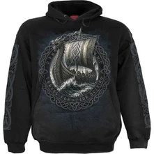 Unisex Pullover Hoodie: Viking Norseman (Black) (Back & Sleeve Print) thumbnail
