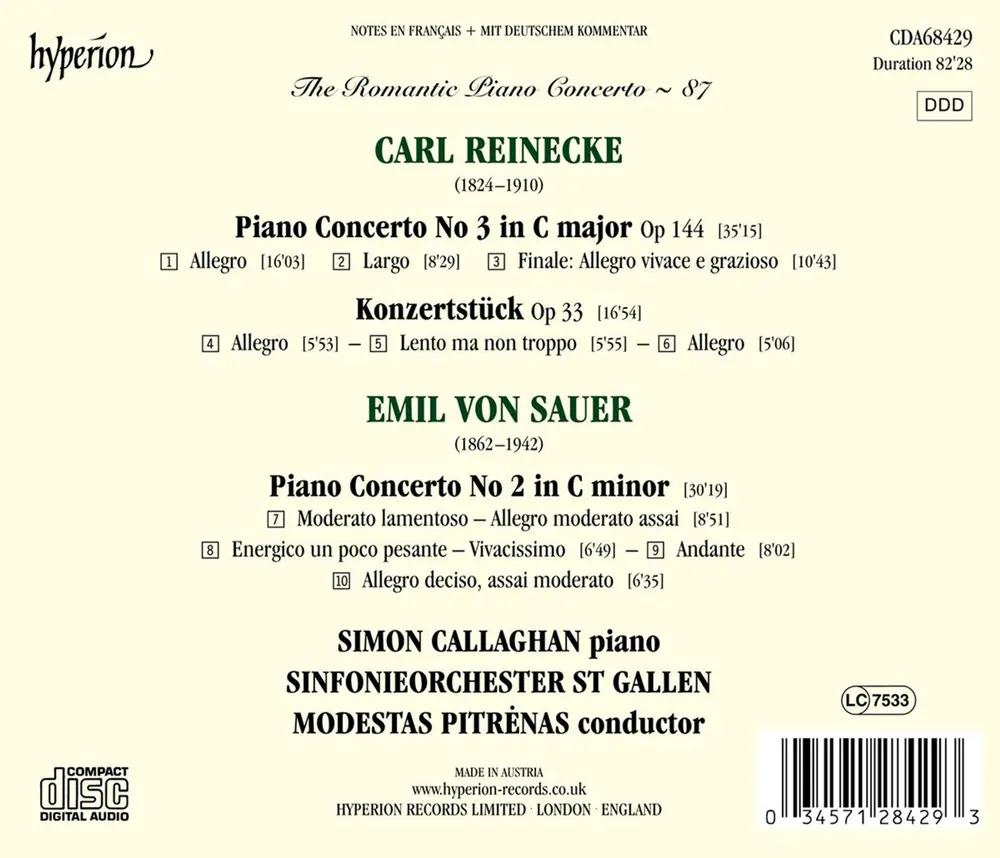 Simon Callaghan – REINECKE & SAUER PIANO CONCERTOS (CD)