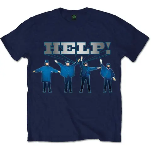 The Beatles – Tričko HELP! Silver Logo (Modrá), Unisex, Modrá
