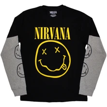 Tričko s dlhým rukávom Unisex 2 In 1 Layered Long Sleeve T-Shirt: Yellow Happy Face (Black & Grey) (Sleeve Print)