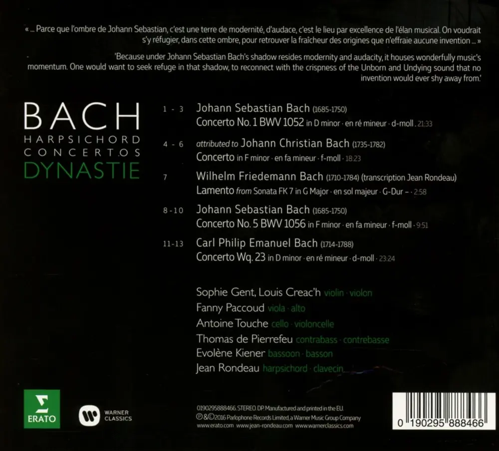 Jean Rondeau – DYNASTIE: BACH CONCERTOS (CD)