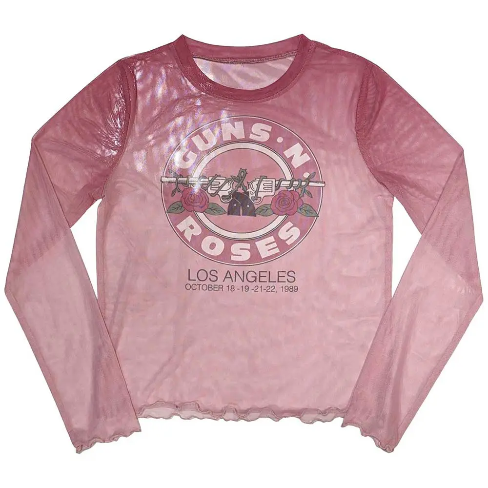 Ladies Long Sleeve Mesh Crop Top: Bullet Seal (Pink)