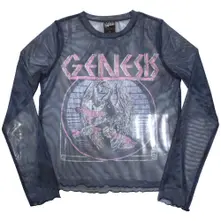 Ladies Long Sleeve Mesh Crop Top: Bird Hand (Navy Blue) thumbnail