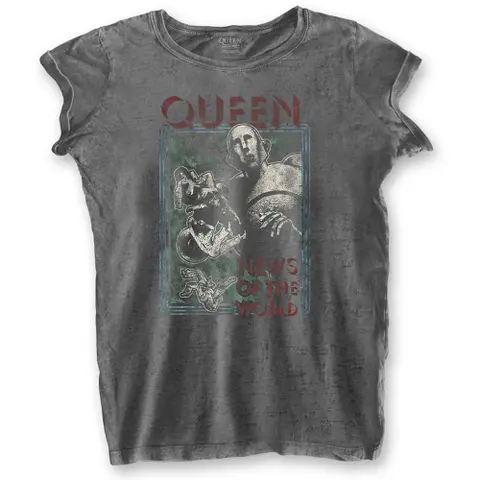 Queen – Tričko News of the World (Šedá, Dámske, Burnout T-Shirt), Žena, Šedá