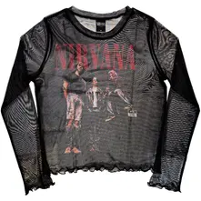 Ladies Long Sleeve Mesh Crop Top: In Utero Band Photo (Black) thumbnail