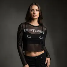 Ladies Long Sleeve Mesh Crop Top: Sphynx (Black) thumbnail