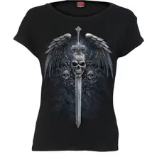 Ladies Boatneck Bat Sleeve Top: Angel Sword (Black) thumbnail